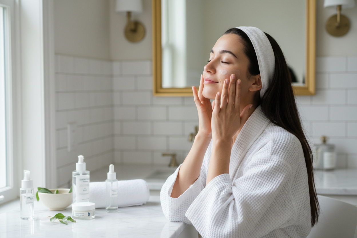 create a image of a girls doing skincare