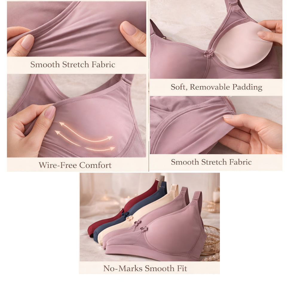 Pack of 4 - Cotton Blend Skin Friendly Seamless Non Wired Pushup Bra 💝