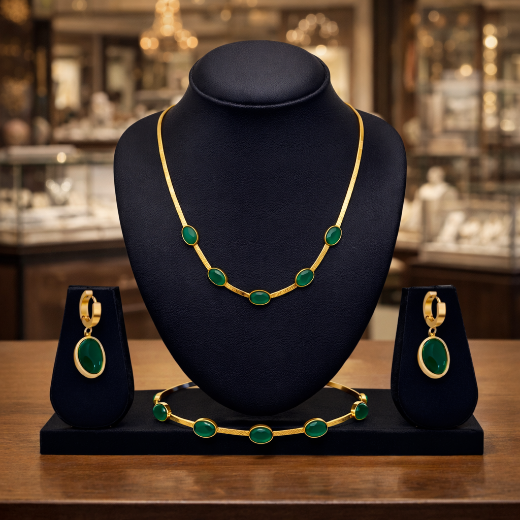 ✨Emerald Aura of Wealth Set 💚( Necklace , Earring & Bracelet Combo )