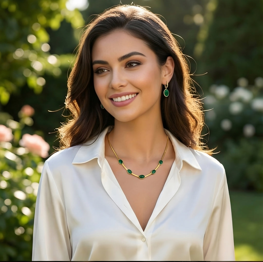 ✨Emerald Aura of Wealth Set 💚( Necklace , Earring & Bracelet Combo )