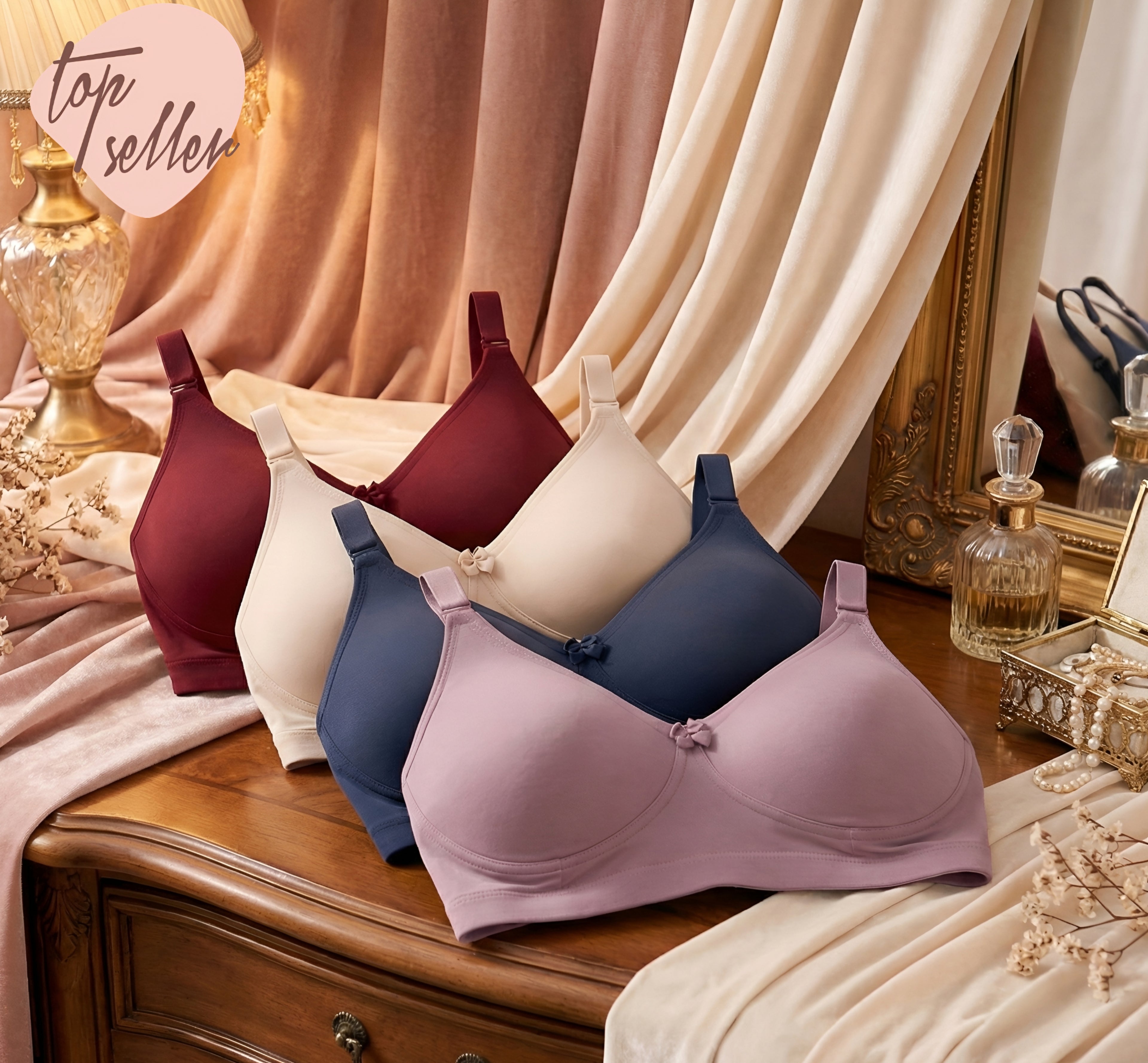 Pack of 4 - Cotton Blend Skin Friendly Seamless Non Wired Pushup Bra 💝