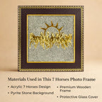 👑Seven Horses Wall Art on Natural Raw Pyrite Frame for Money 💰, Prosperity 🌱and Positive Energy🌟 – 7 Horses Pyrite Frame