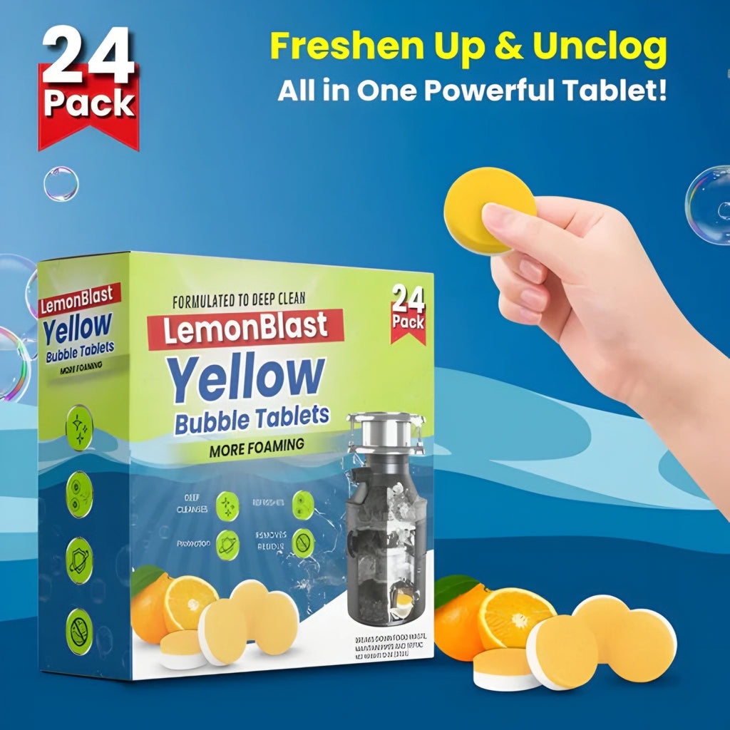 ✨Lemon Blast Yellow Bubble Tablets – Odor Eliminator + Blockage Remover🤩
